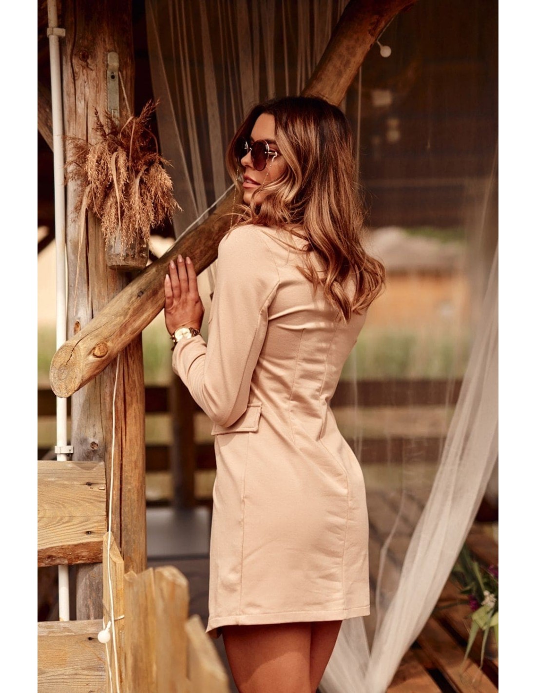 Double-breasted dress a la beige jacket FI626 - Online store - Boutique